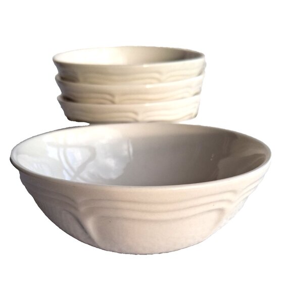 5 Thomson Bianca White 5 1/2” Fruit/ Dessert /Sauce Bowl-Embossed Lines - Picture 6 of 7